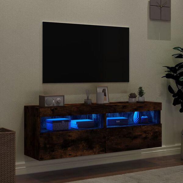 vidaXL TV-benker med LED-lys 2 stk r&oslash;kt eik 60x30x40 cm