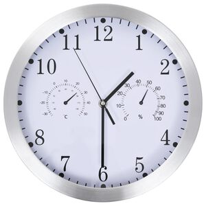 vidaXL Veggur med kvartsurverk hygrometer og termometer 30 cm hvit