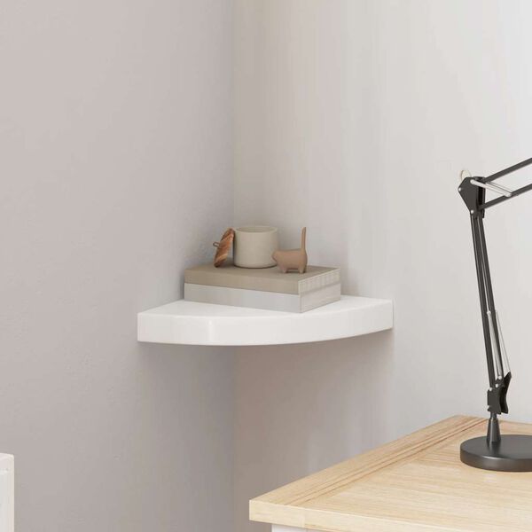 vidaXL Flytende hj&oslash;rnehylle h&oslash;yglans hvit 25x25x3,8 cm MDF