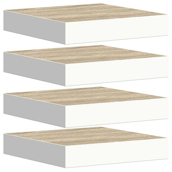 vidaXL Flytende vegghyller 4 stk eik og hvit 23x23,5x3,8 cm MDF