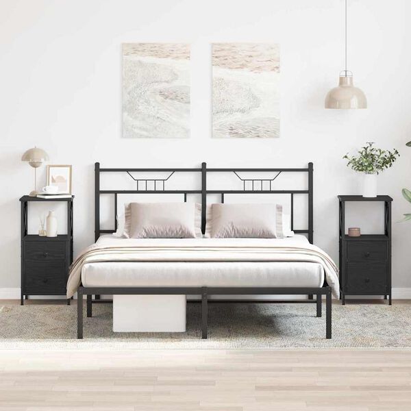 vidaXL Nattbordskap 2 pcs Svart Eik 34 x 35,5 x 70 cm Konstruert tre