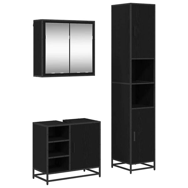 vidaXL Baderomsinnredningssett med dør 3 pcs Svart eik Konstruert tre