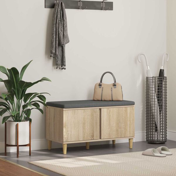vidaXL Gangbenk med pute med lagring Sonoma eik 80 x 38 x 46 cm