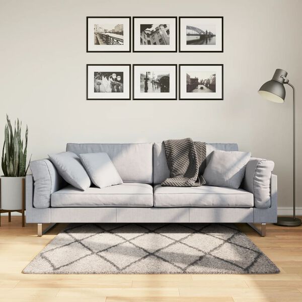 vidaXL Tykt teppe PAMPLONA høy luv moderne beige antrasitt 120x120 cm