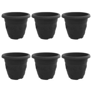 vidaXL Rund Blomsterpotte 6 pcs Svart &Oslash; 26 x 21.5 cm Plast