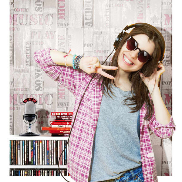 Urban Friends & Coffee Veggtapet treplanker ord beige og rosa