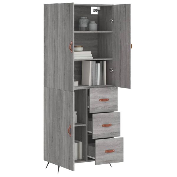 vidaXL Highboard gr&aring; sonoma 69,5x34x180 cm konstruert tre