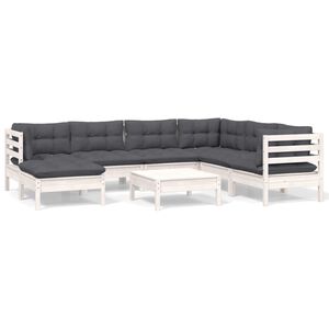 vidaXL Hagesofagruppe med puter 8 deler hvit heltre furu