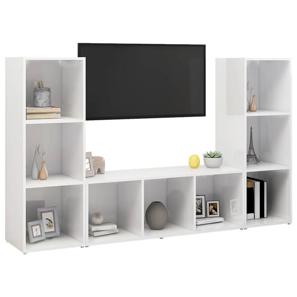 vidaXL TV-benker 3 stk hvit 107x35x37 cm konstruert tre