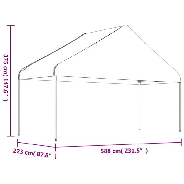 vidaXL Paviljong med tak hvit 5,88x2,23x3,75 m polyetylen