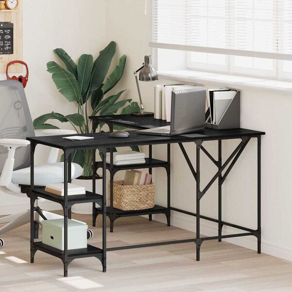 vidaXL Skrivebord Svart Eik 139 x 139 x 75 cm Konstruert tre