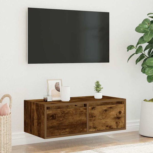 vidaXL TV-benk med LED-lys r&oslash;kt eik 75x35,5x25 cm