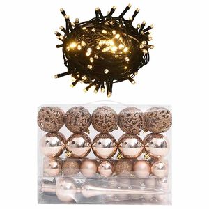 vidaXL Julekulesett 60 deler med topp og 150 LED rosa gull