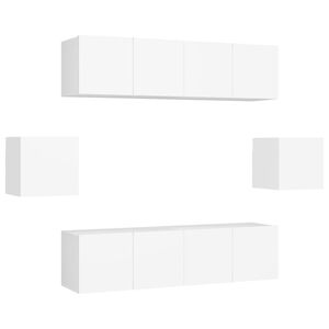 vidaXL TV-benksett 6 deler hvit konstruert tre