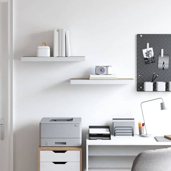 vidaXL Flytende vegghyller 2 stk eik og hvit 60x23,5x3,8 cm MDF