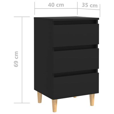 vidaXL Nattbord med ben i heltre svart 40x35x69 cm
