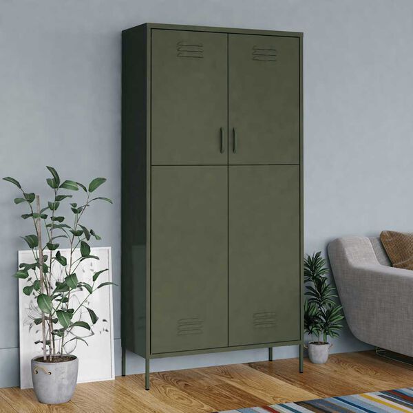 vidaXL Garderobe olivengr&oslash;nn 90x50x180 cm st&aring;l