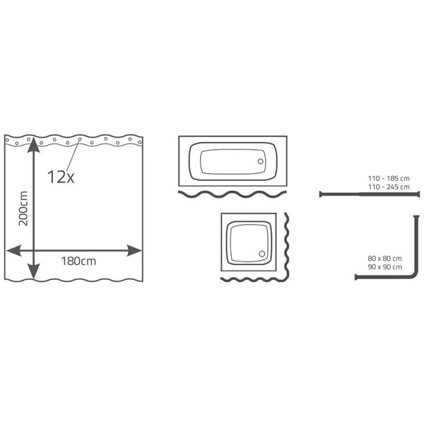 RIDDER Dusjforheng Standard 180x200 cm hvit