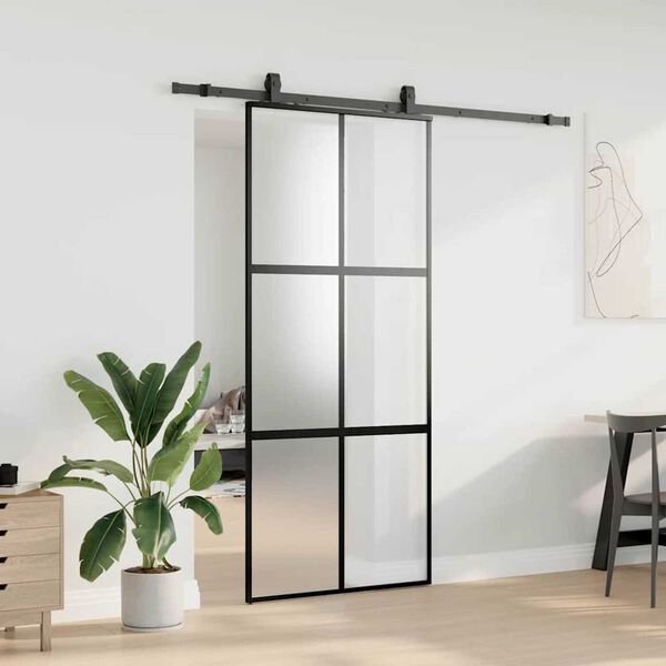 vidaXL Skyvedør med monteringssett svart 90x205 cm herdet glass