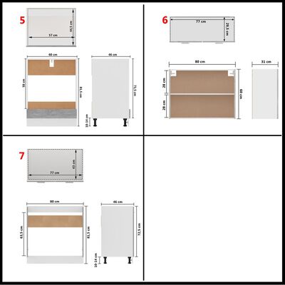 vidaXL Kjøkkenskapsett 7 deler betonggrå sponplate