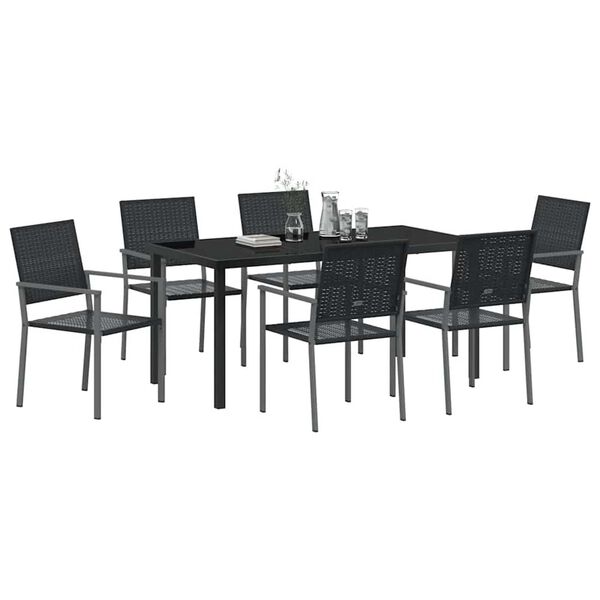 vidaXL Hage Spisegruppe 7 pcs Svart PE Rattan