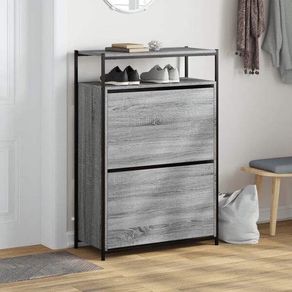 vidaXL Skohylle gr&aring; sonoma 75x34x112 cm konstruert tre