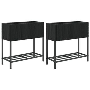 vidaXL Plantekasser med hylle 2 stk svart 70x28x70 cm polyrotting