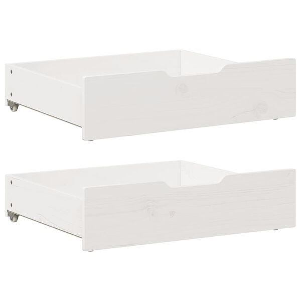 vidaXL Sengeskuffer med hjul 2 stk hvit 75x55x17 cm heltre furu