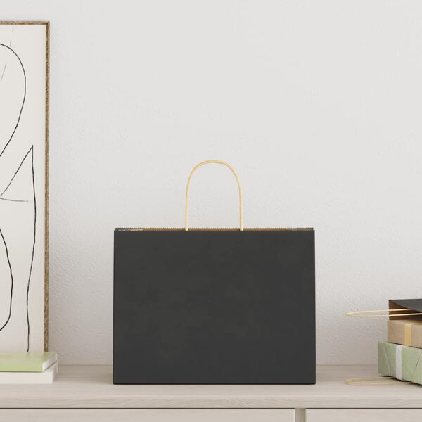 vidaXL Papirposer 50 stk med h&aring;ndtak svart 32x17x25 cm