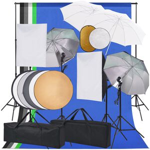 vidaXL Fotostudiosett med softboks lys, paraplyer, bakgrunn, reflektor