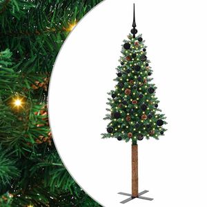 vidaXL Slim juletre med 150 LED gr&oslash;nn 150 cm PVC og Massivt Furu tre