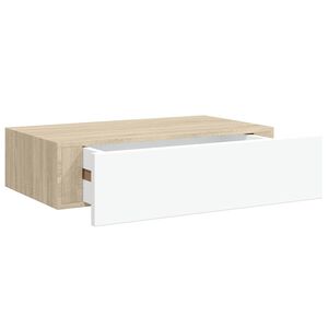 vidaXL Veggmontert skuffehylle eik og hvit 40x23,5x10cm MDF