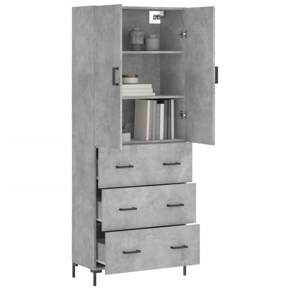 vidaXL Highboard betonggr&aring; 69,5x34x180 cm konstruert tre
