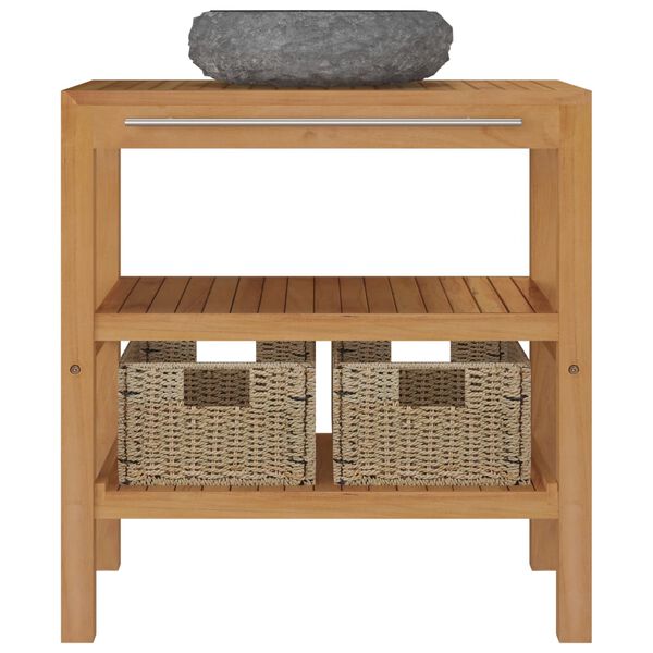 vidaXL Baderomshylle heltre teak med vask marmor svart