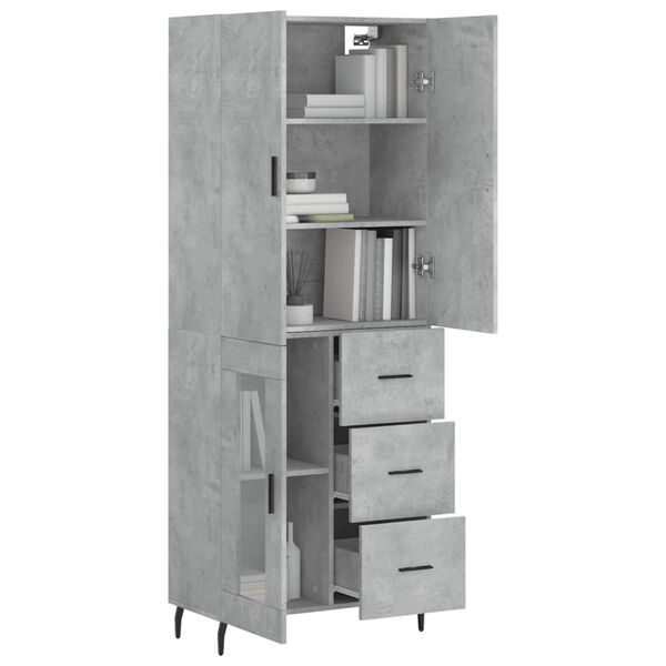 vidaXL Highboard betonggr&aring; 69,5x34x180 cm konstruert tre