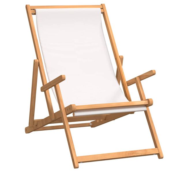 vidaXL Sammenleggbar strandstol heltre teak kremhvit