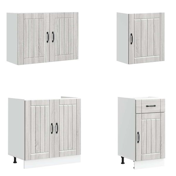 vidaXL Kj&oslash;kkenskapssett 7 deler Lucca gr&aring; sonoma konstruert tre