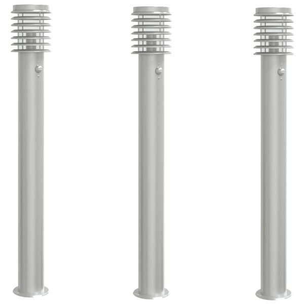 vidaXL Utendørs gulvlamper sensorer 3 stk sølv 110 cm rustfritt stål