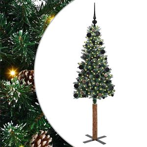 vidaXL Slim juletre med 150 LED gr&oslash;nn 150 cm PVC og Massivt Furu tre