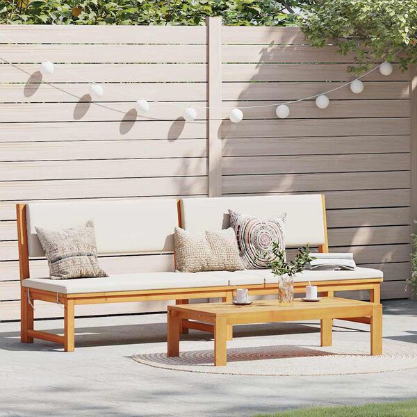 vidaXL Solstol med pute Brun 200 x 57 x 75cm Massivt akasietre