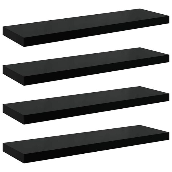 vidaXL Flytende vegghyller 4 stk h&oslash;yglans svart 90x23,5x3,8 cm MDF