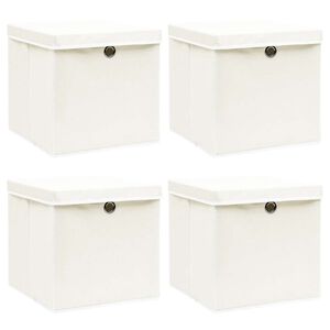 vidaXL Oppbevaringsbokser med lokk 4 stk hvit 32x32x32 cm stoff