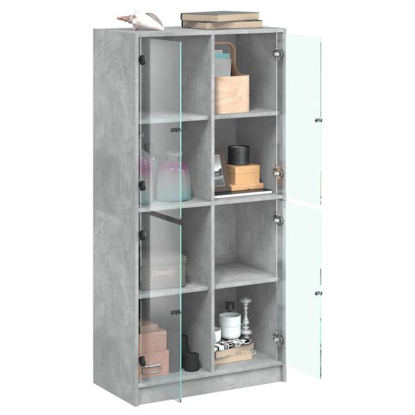 vidaXL Highboard med d&oslash;rer betonggr&aring; 68x37x142 cm konstruert tre