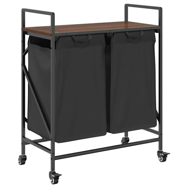 vidaXL skittentøyskurv 2 rom med hyller brun eik