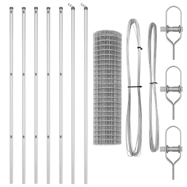 vidaXL Gjerde med stolpe s&oslash;lv 1,2 x 25 m St&aring;l og PVC