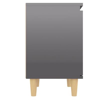 vidaXL Nattbord med ben i heltre høyglans grå 40x30x50 cm