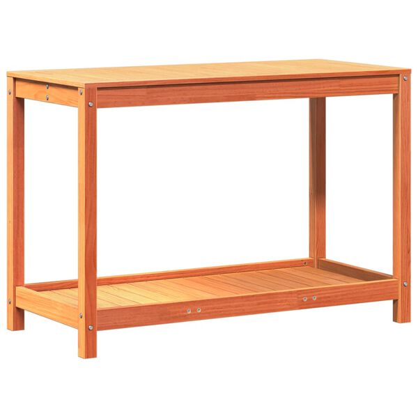 vidaXL Pottebord med hylle voksbrun 108x50x75 cm heltre furu