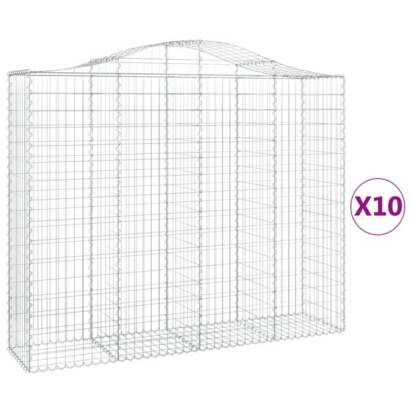 vidaXL Gabionkurver buede 10 stk 200x50x160/180 cm galvanisert jern