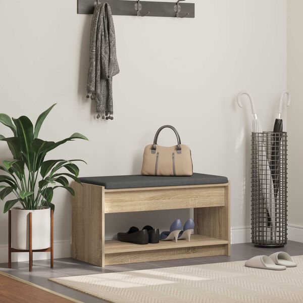 vidaXL Gangbenk Sonoma eik 83 x 38 x 45 cm Konstruert treverk og stoff