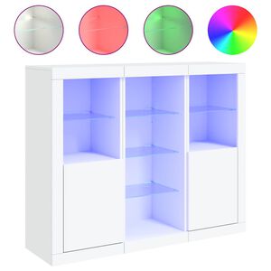 vidaXL Skjenker med LED-lys 3 stk hvit konstruert tre